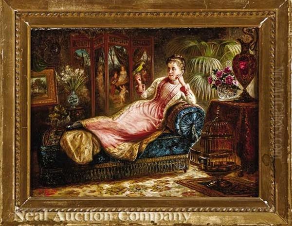 Reclining Lady Holding A Parakeet - view 1