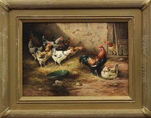 Chickens In A Barnyard 2 by August Laux