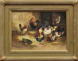 Chickens In A Barnyard by August Laux