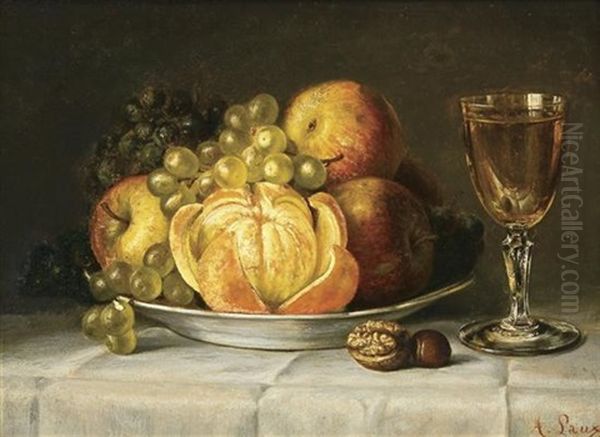 Fuite And Wine Glass On A Tabletop - view 1