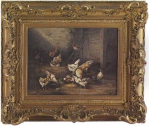 Chickens Next To A Coop by August Laux