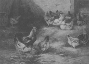 Chickens In The Barnyard by August Laux