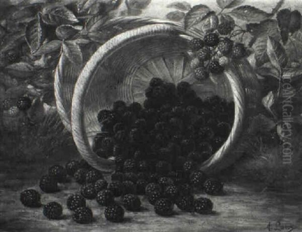Nature Still Life/overturned Basket Of Blackberries - view 1