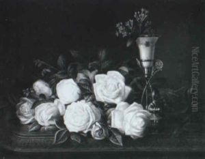 Still Life With Yellow And Pink Roses by August Laux
