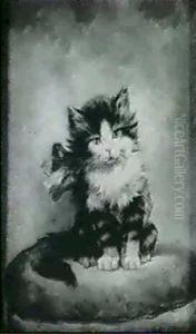 Kitten With Red Bow by August Laux
