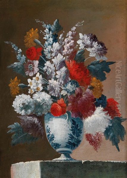 Ein Blumenstillleben In Einer Blauweisen Majolikavase - view 1