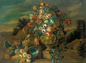 Fiori In Un Vaso Di Pietra In Un Paesaggio