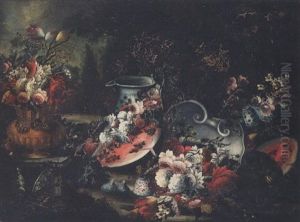Natura Morta Di Fiori, Frutta E Vasellame by Giuseppe Lavagna
