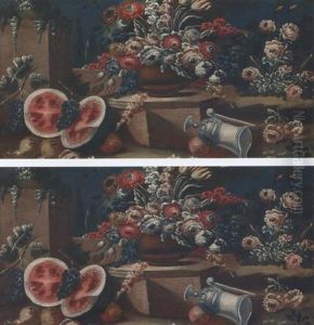 Natura Morta Di Fiori, Frutta E Vasellame by Giuseppe Lavagna