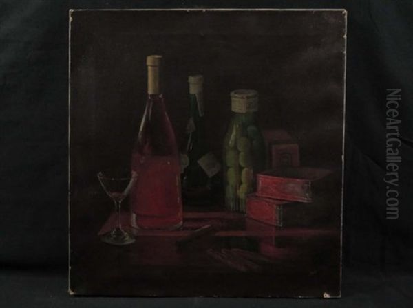 Still Life Cigars Wine Olive Jar - view 1
