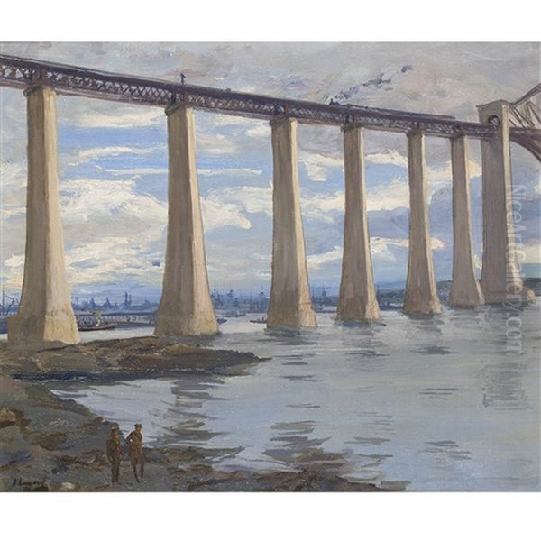 Kite Balloon And Grand Fleet In The Distance, The Piers, Forth Bridge - view 1