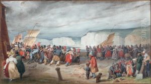 Halage De Bateaux De Peche Sur La Berge Dans Le Pays Decaux by Joseph-Louis Hippolyte Bellange