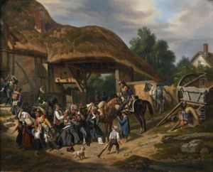 Soldats Sortant D'une Auberge by Joseph-Louis Hippolyte Bellange