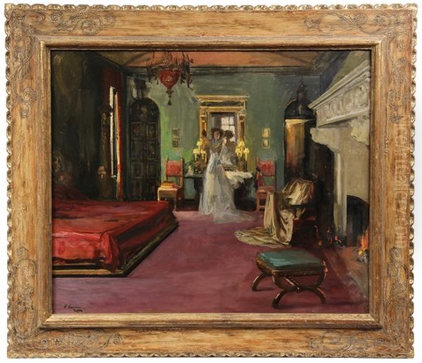 Mrs. Rosen Standing In Her Bedroom Suite Interior Wih Fireplace - view 1