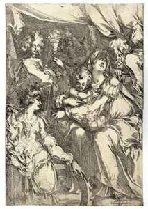 The Holy Family With Saint Catherine, Saint John The Evangelist And An Angel by Jacques Bellange