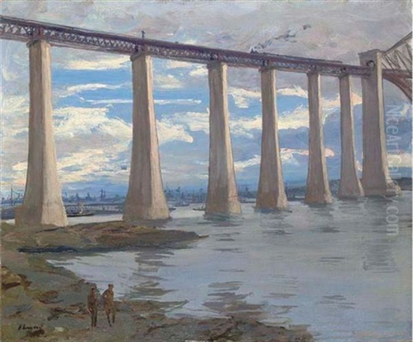 The Piers, Forth Bridge, Kite Balloon And Grand Fleet In The Distance - view 1
