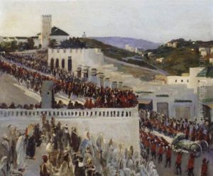 The Funeral Procession Of Kaid Maclean (general Sir Harry Aubrey De Maclean K.c.m.g.) At Tangier by John Lavery