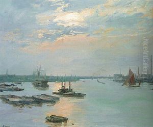 The River Thames At Greenwich, Evening by John Lavery