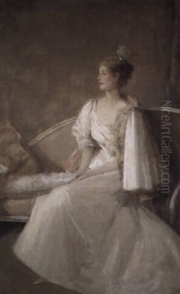 Portrait Of A Lady Seated On A Sofa - view 1