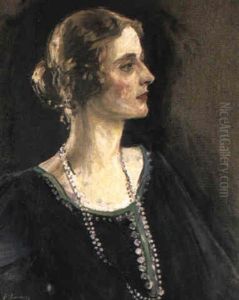 Portrait Of Lady Howe With Pearls by John Lavery