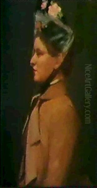 Portrait Of Miss Kate Gentles, Standing Half Length In A Brown Jacket And Floral Bonnet - view 1
