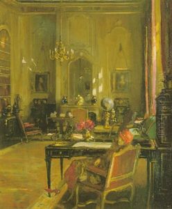 The Red Hat - Lady Lavery In A Mayfair Drawing Room by John Lavery