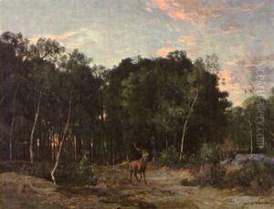 Futaie De La Plaine Du Rosoir, Fontainebleau, Le Soir by Eugene Antoine Samuel Lavieille