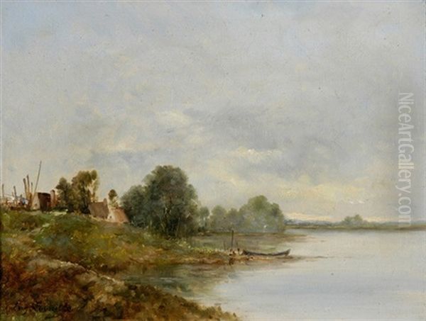 Uferlandschaft Mit Boot Und Hausern - view 1