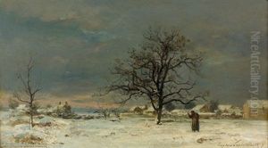 Winterliche Feldlandschaft Am Abend by Eugene Antoine Samuel Lavieille