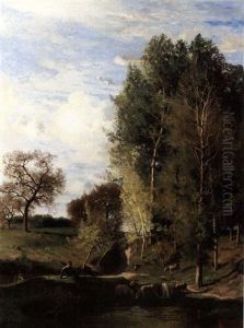 Les Derniers Rayons A Precy-pas-a-mont (oise) by Eugene Antoine Samuel Lavieille