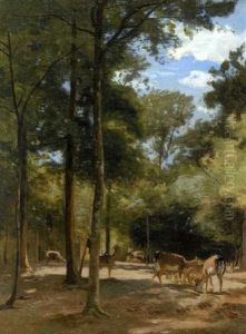Chevreuils En Foret by Eugene Antoine Samuel Lavieille