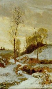 Paysage Enneige, Le Ruisseau by Eugene Antoine Samuel Lavieille