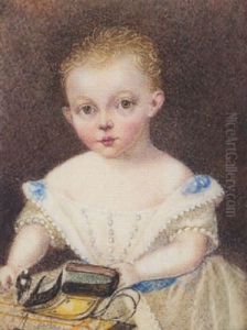 The Hon. Reginald Abbot As A Child, Wearing White Dress Trimmed With Blue Ribbons And Pearls, He Holds A Toy Carriage