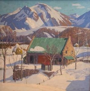 Mountainside Winter Scene With Snowy Hills And Barn Mountainside Winter Scene With Snowy Hills And Barn