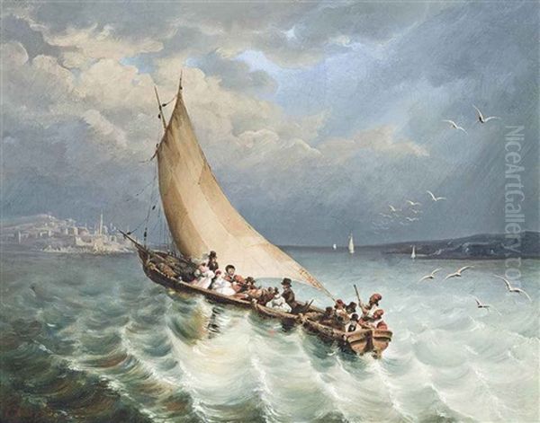 A Crowded Ferry Boat Approaching An Ottoman Port - view 1