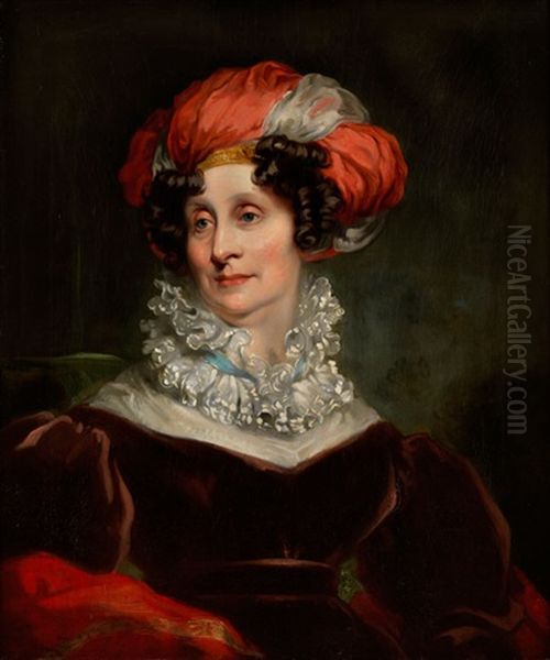 Bildnis Einer Dame In Weinrotem Samtkleid Mit Turban - view 1