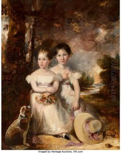 A Portrait Of Two Sisters Seated In A Landscape With Their Pet Dog by Thomas Lawrence
