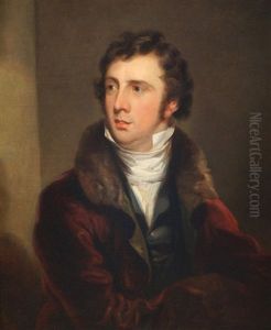 Portrait Of A Young Man Wearing A Burgundy Red Jacket With Fur Collar by Thomas Lawrence
