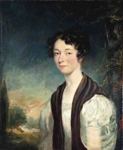 Portrait Of A Lady, Half-length, In A White Dress With A Black Shawl - view 1