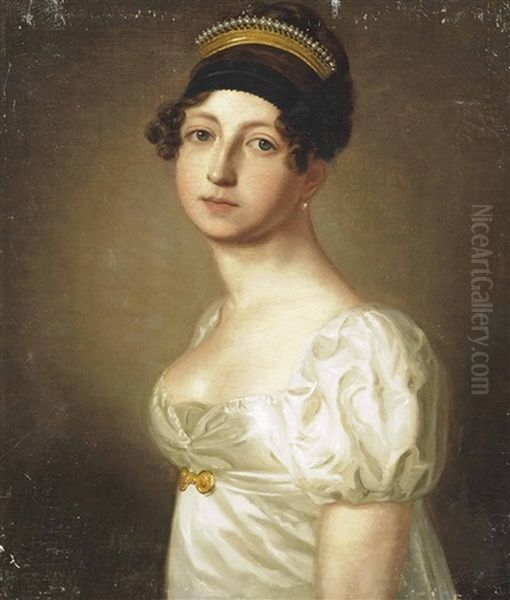 Portrait Of A Lady, Half-length, In A White Dress - view 1