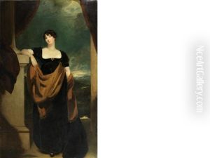 Portrait Of Mrs James Du Pre, Full-length, In A Black Dress, By A Column, A Mountainous Landscape Beyond