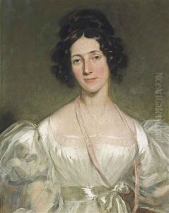 Portrait Of A Lady, Half-length, In A White Silk Dress With A Sash by Thomas Lawrence