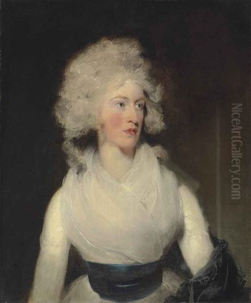 Portrait Of Emily, Lady Berkeley, Half-length, In A White Dress With A Blue Sash And Grey Shawl - view 1
