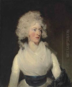 Portrait Of Emily, Lady Berkeley, Half-length, In A White Dress With A Blue Sash And Grey Shawl by Thomas Lawrence