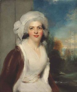 Portrait Of Rebecca, Lady Simeon (d. 1830), Half-length, In A White Dress And Fur Wrap, A Wooded Landscape Beyond