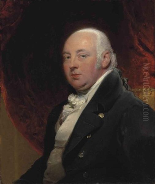 Portrait Of Thomas Penrice, Seated, In A Blue Coat, Before A Draped Red Curtain - view 1