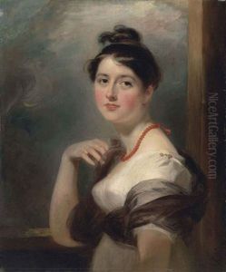 Portrait Of Mrs. John Williams, Of Gwersylt Park, Denbighshire In A White Dress With A Shawl And A Coral Necklace, At An Open Window