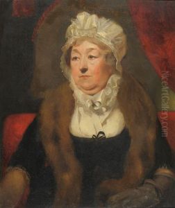 Portrait Of A Lady, Seated, Wearing A Black Dress, Fur Stole And White Bonnet
