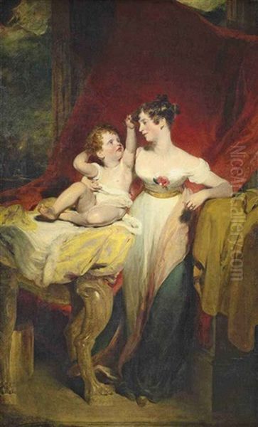 Portrait Of Anne, Viscountess Pollington, Later Countess Of Mexborough, With Her Son, John Charles, Later 4th Earl Of Mexborough, She In A White Dress... - view 1