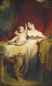 Portrait Of Anne, Viscountess Pollington, Later Countess Of Mexborough, With Her Son, John Charles, Later 4th Earl Of Mexborough, She In A White Dress... by Thomas Lawrence